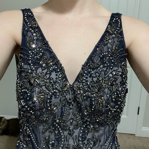 Beautiful beaded navy mermaid style dress - Picture 3 of 4